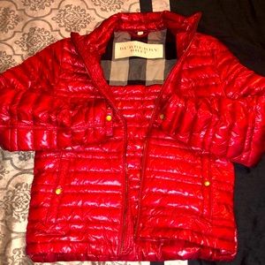 Burberry Brit Bubble Coat, Size Small, Red color.